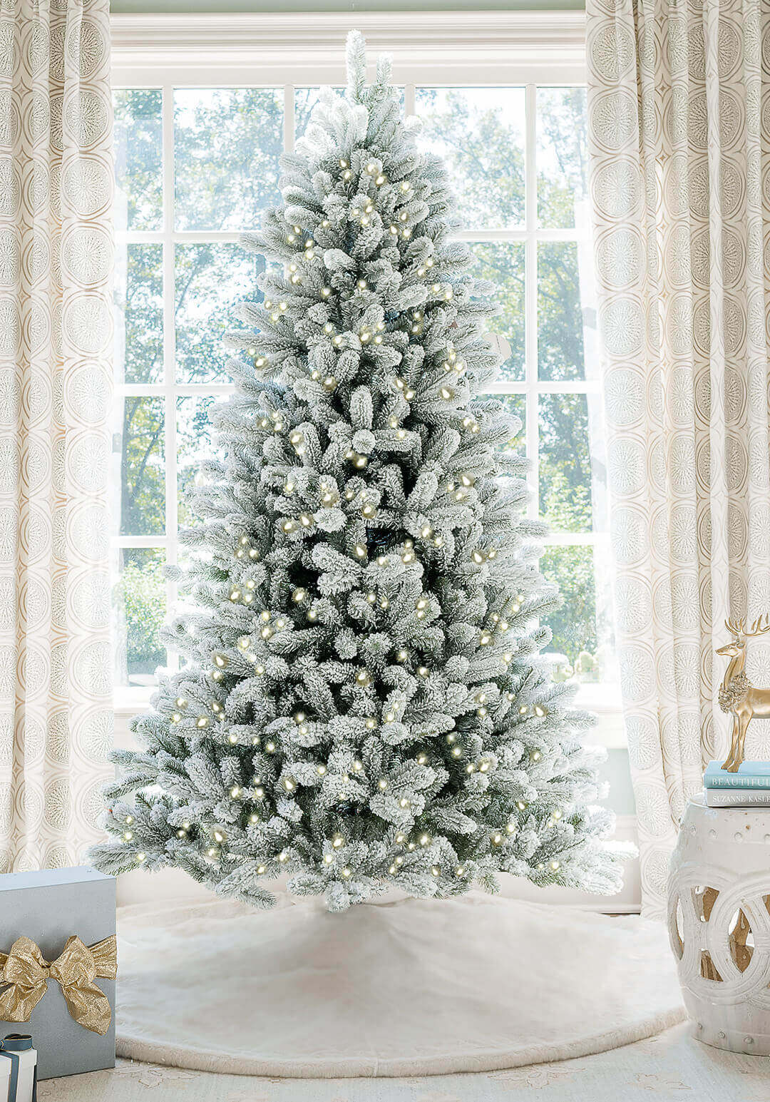 Árvore de Natal Artificial King Flock® 600 Luzes LED Branco Quente