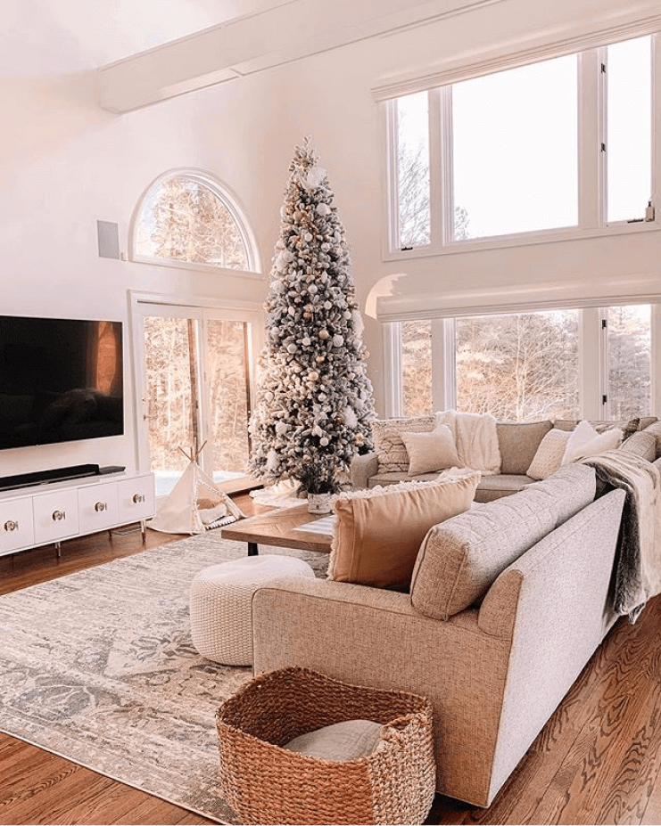 Árvore de Natal Artificial Slim King Flock® de com 650 Luzes LED Branco Quente